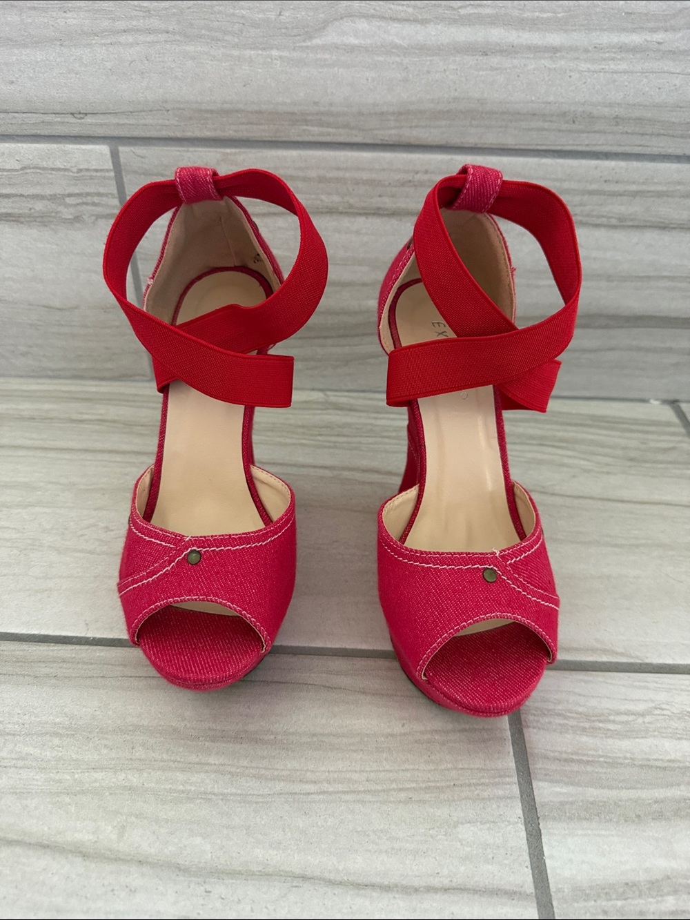 Red Open-Toe Ankle-Strap Heels with Crisscross Band